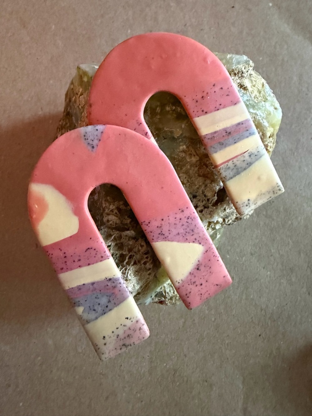 Pink Arch Statement Earrings - Swirled Pastel Design